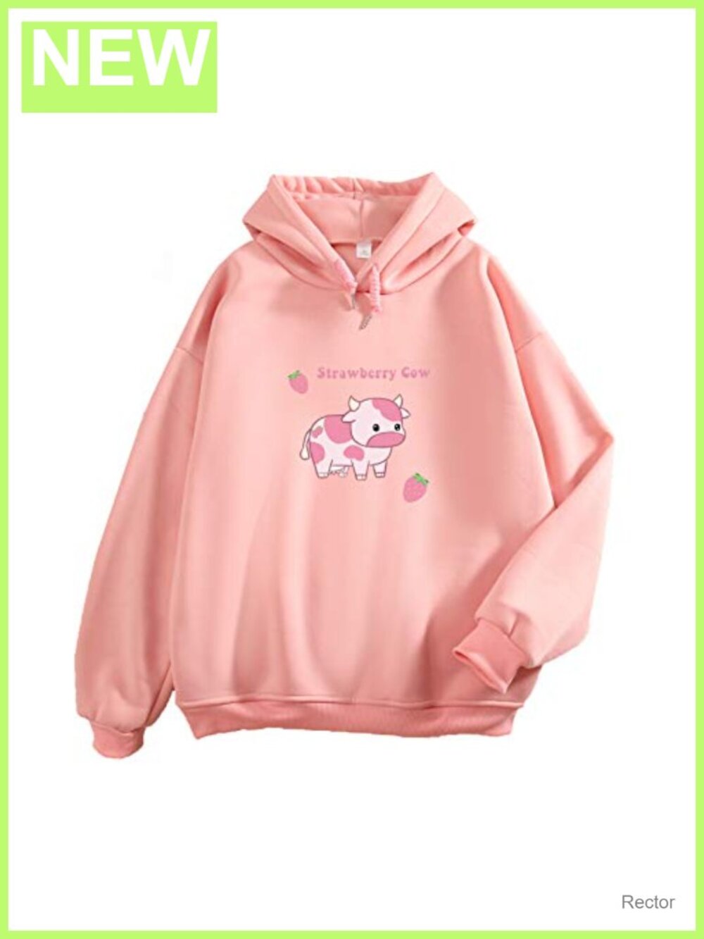 KEEVICI Women's Cute Strawberry Cow Print Hoodie Pullover Sweatshirt Fuzzy Top